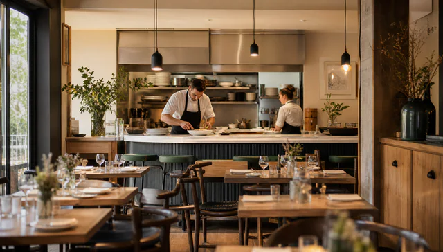 Équipe préparant le service dans un restaurant